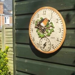Outside In 12" Robin Wall Clock & Thermometer -Plantern Pot Sales 5050642006347 3