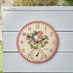 Outside In 12" Robin Wall Clock & Thermometer -Plantern Pot Sales 5050642006347 4
